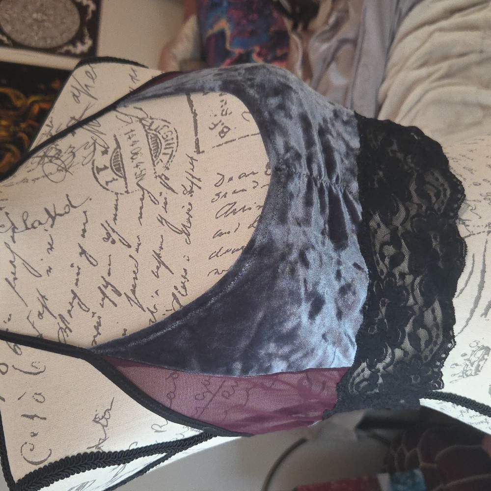 Velvet, Mesh And Lace Halter Bralette